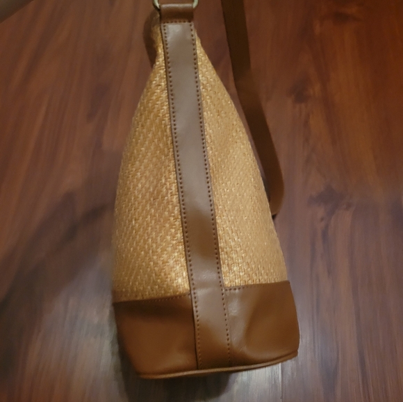 Talbots Woven Leather Shoulder Brown Bag Purse Boho Raffia - Picture 15 of 15
